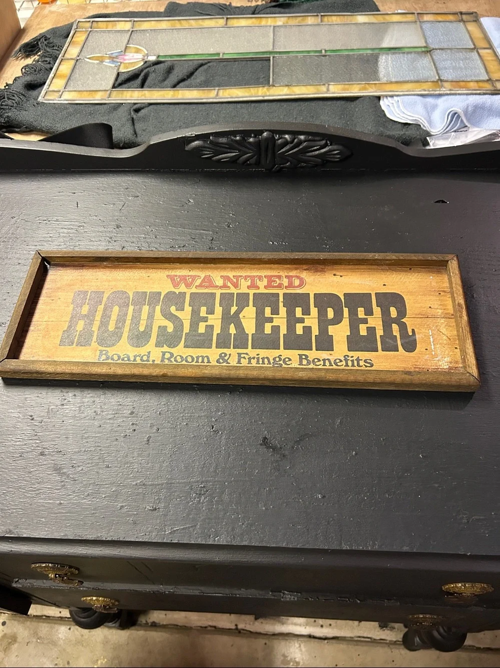Vintage WANTED Housekeeper Funny Wood Sign | Western/CowboyMan Cave Deco
